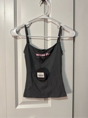 White Fox Boutique Charcoal Gray Slim Camisole with Pink Logo - XXS